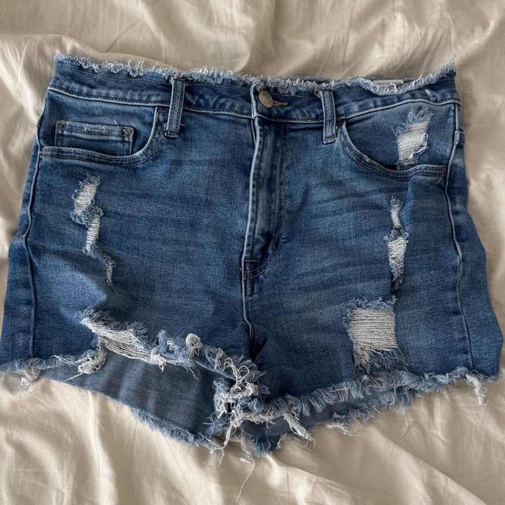Frayed Hem Blue Jean Shorts